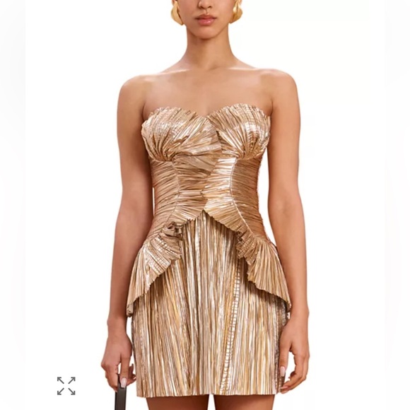 cult gaia Dresses & Skirts - cult gaia Metallic Gold Strapless Pleated Mini Dress